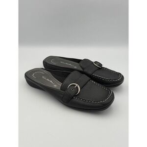 Thom McAn Black Leather Mule Loafers Women's 9.5 Comfort Slip On Clogs